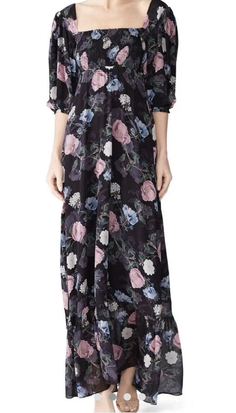 Nicholas Women's Silk Garden Bloom Floral Square Neck Maxi Dress - Size 6